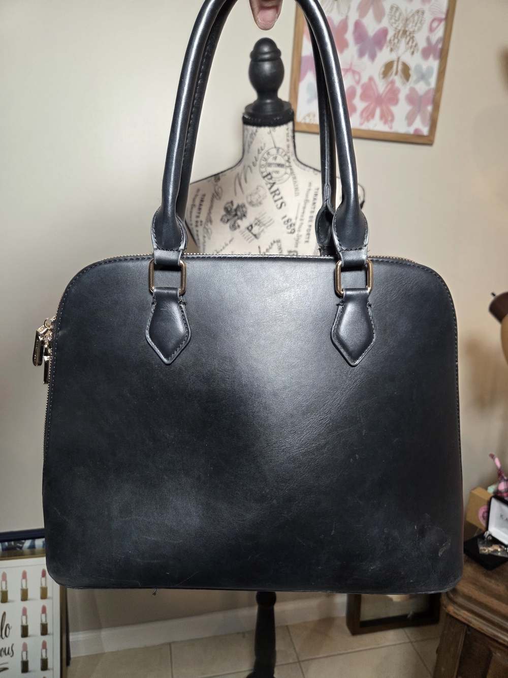 Ellen Tracy Nova Dome Satchel In Navy - Picture 3 of 11